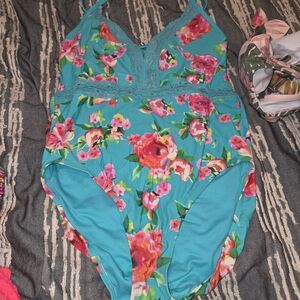 Time and Tru Teal Floral Swimsuit